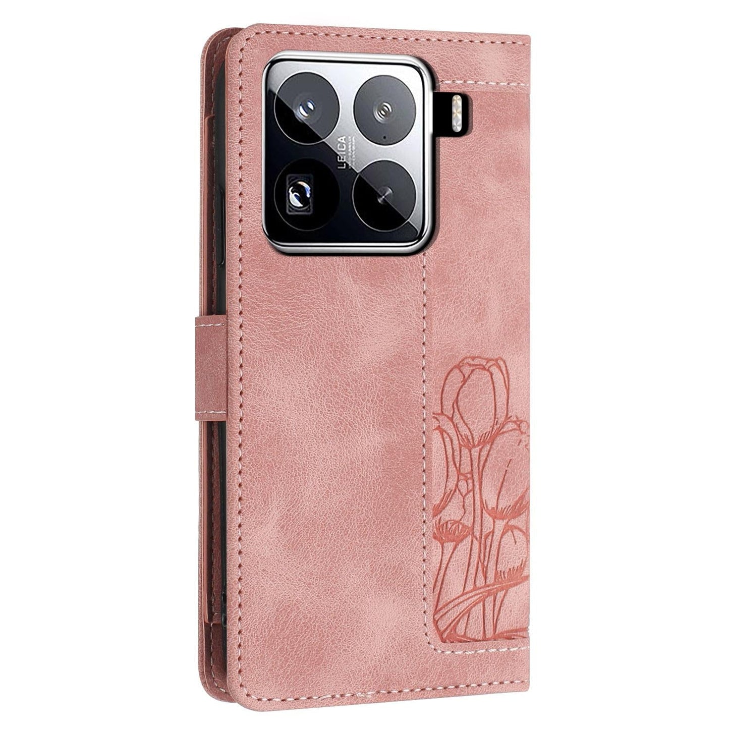 For Xiaomi 15 Pro Tulips Embossed Leather Phone Case with Lanyard(Pink)
