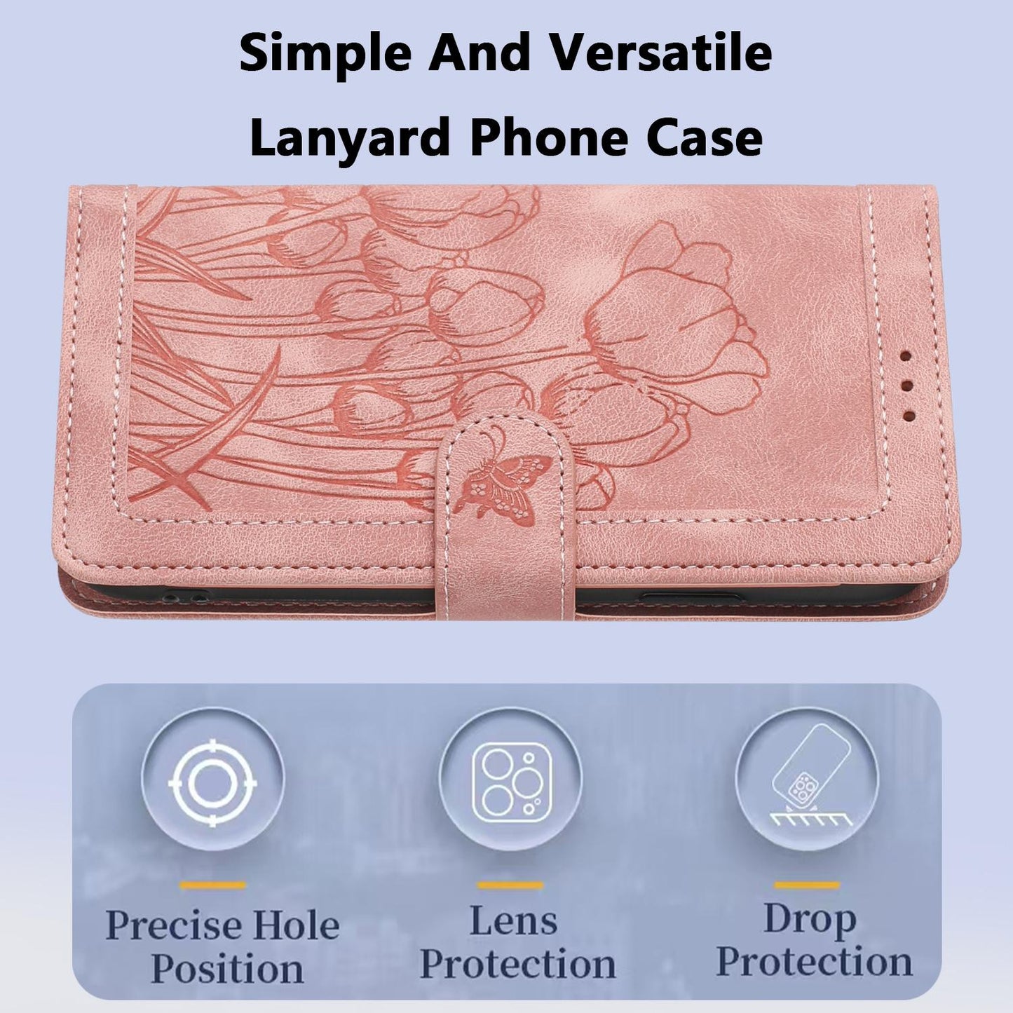 For Samsung Galaxy S25 Edge 5G Tulips Embossed Leather Phone Case with Lanyard(Pink)