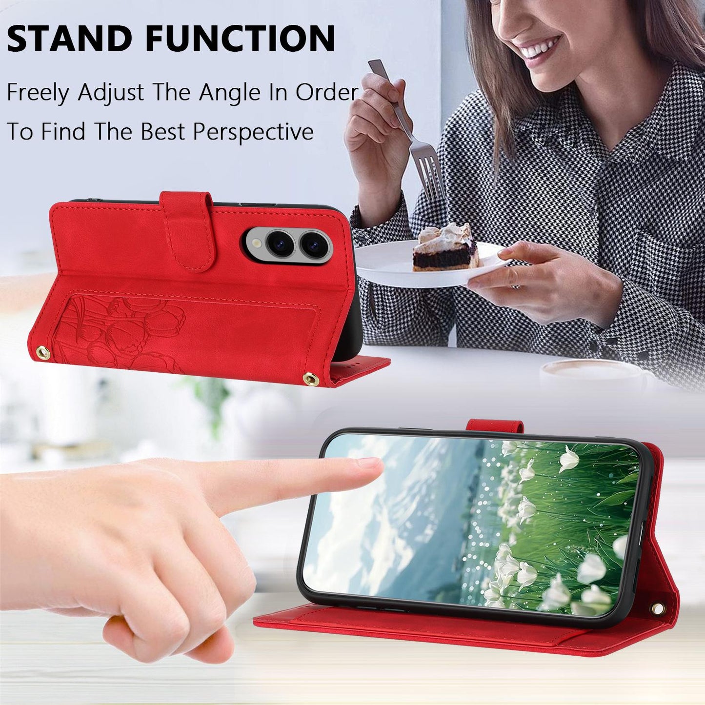For Samsung Galaxy S25 Edge 5G Tulips Embossed Leather Phone Case with Lanyard(Red)