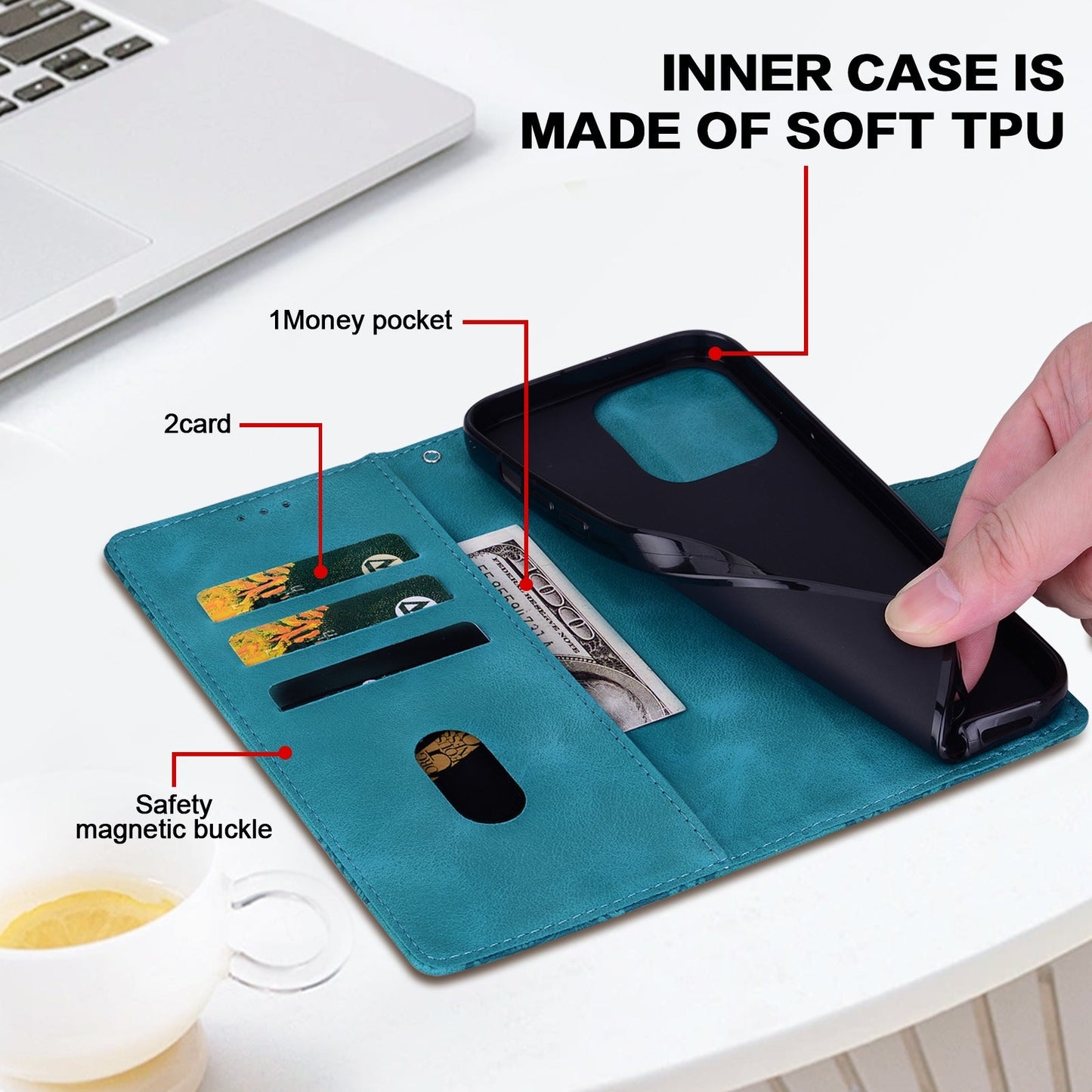 For Redmi 14C Lace Floral Embossed Magnetic Buckle PU Phone Case With Wrist Strap(Green)