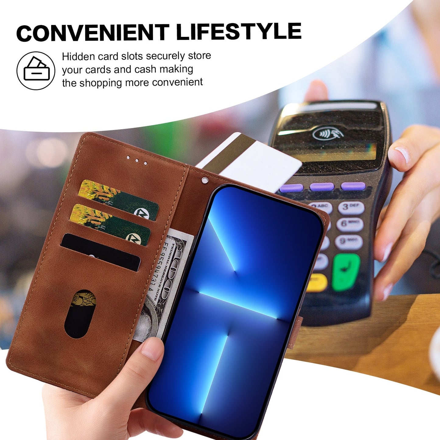 For Redmi 14C Lace Floral Embossed Magnetic Buckle PU Phone Case With Wrist Strap(Brown)