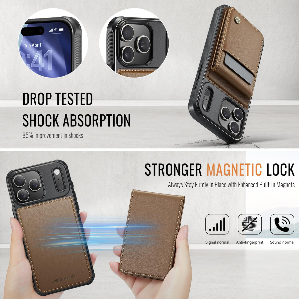 Compatible with iPhone 18 Pro Max JEEHOOD J06 British Style RFID MagSafe Card Bag PU Phone Case - Brown