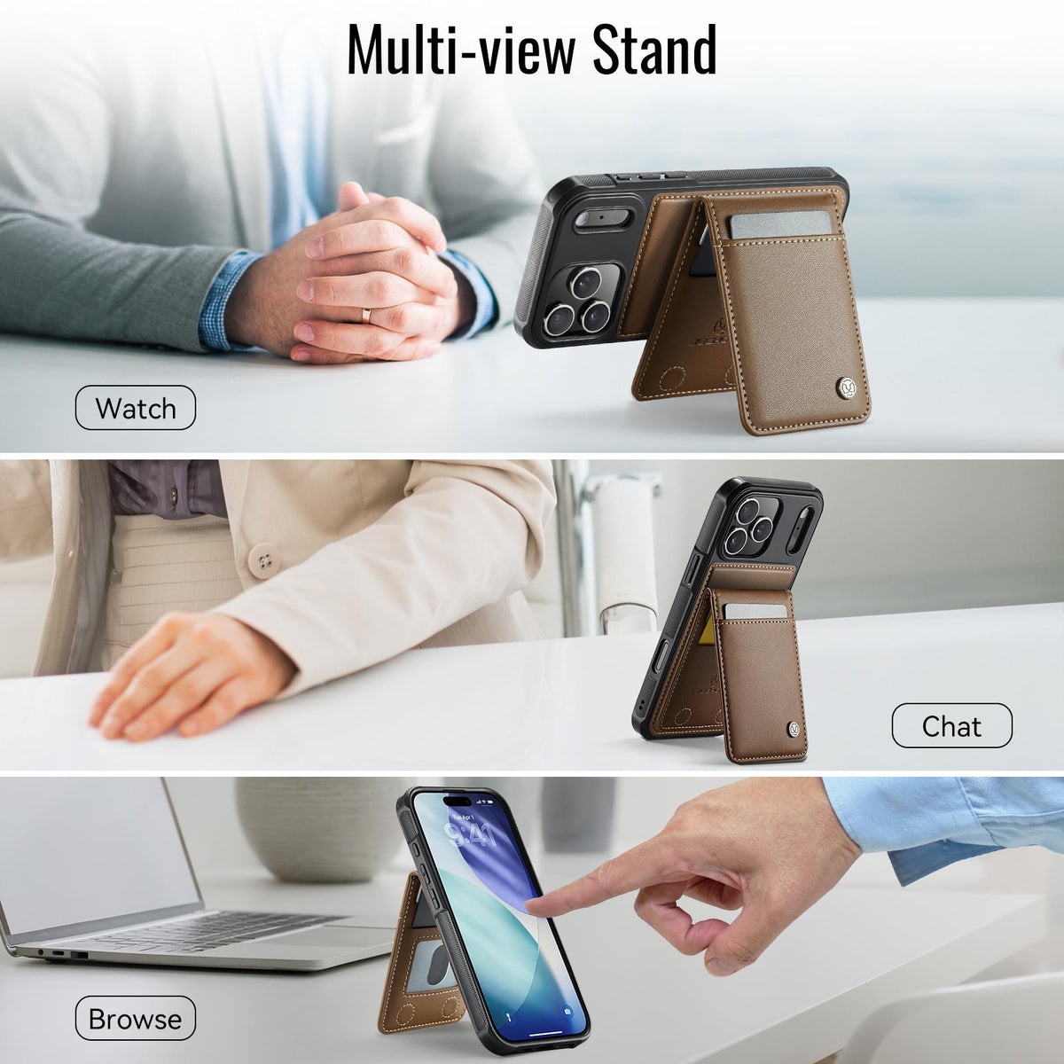 Compatible with iPhone 18 Pro Max JEEHOOD J06 British Style RFID MagSafe Card Bag PU Phone Case - Brown