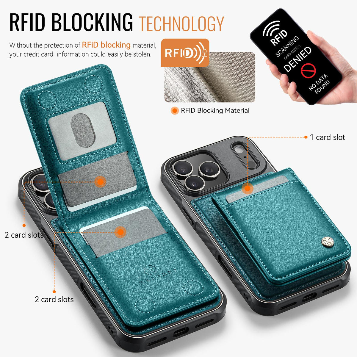Compatible with iPhone 18 Pro Max JEEHOOD J06 British Style RFID MagSafe Card Bag PU Phone Case - Green