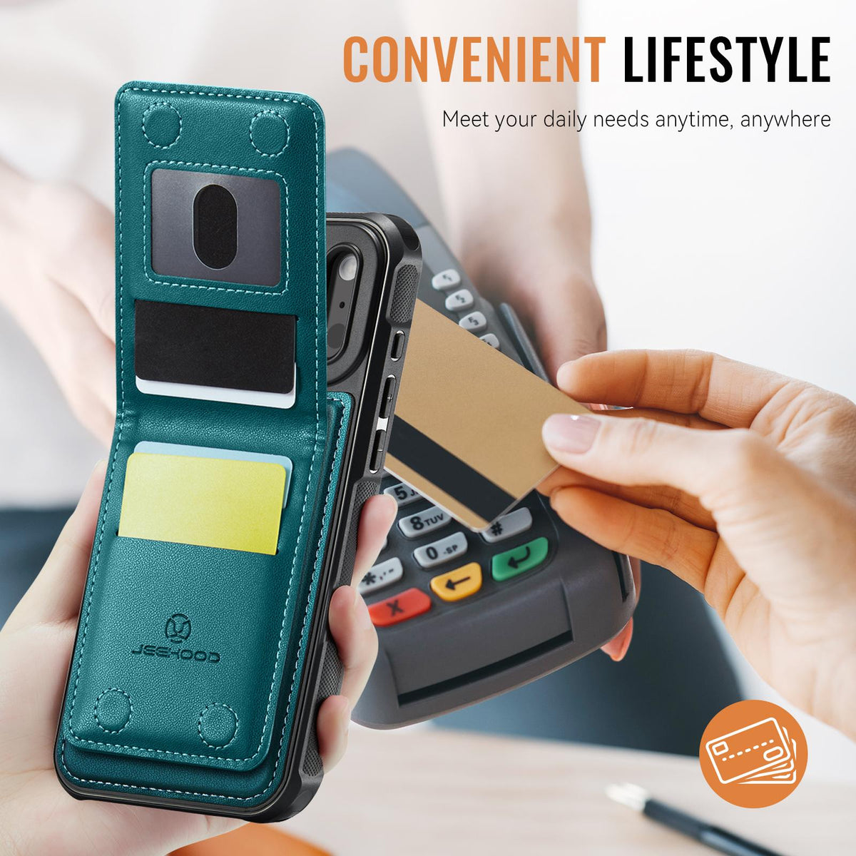 Compatible with iPhone 18 Pro Max JEEHOOD J06 British Style RFID MagSafe Card Bag PU Phone Case - Green