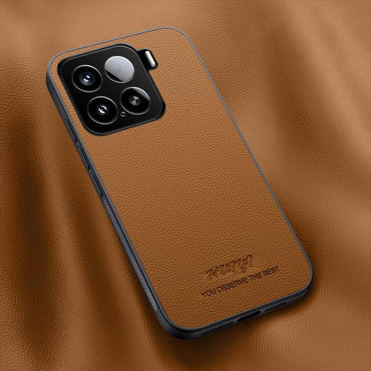 For Xiaomi 15 HUIYI Leather Magnetic Phone Case(Brown)