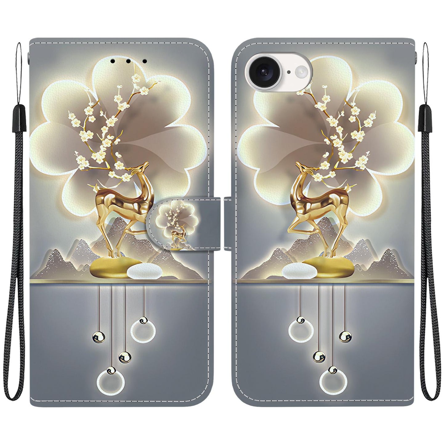 For iPhone 16e Crystal Texture Colored Drawing Leather Phone Case(Sika Deer)