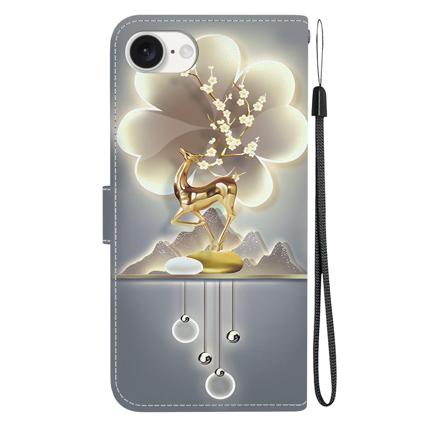 For iPhone 16e Crystal Texture Colored Drawing Leather Phone Case(Sika Deer)