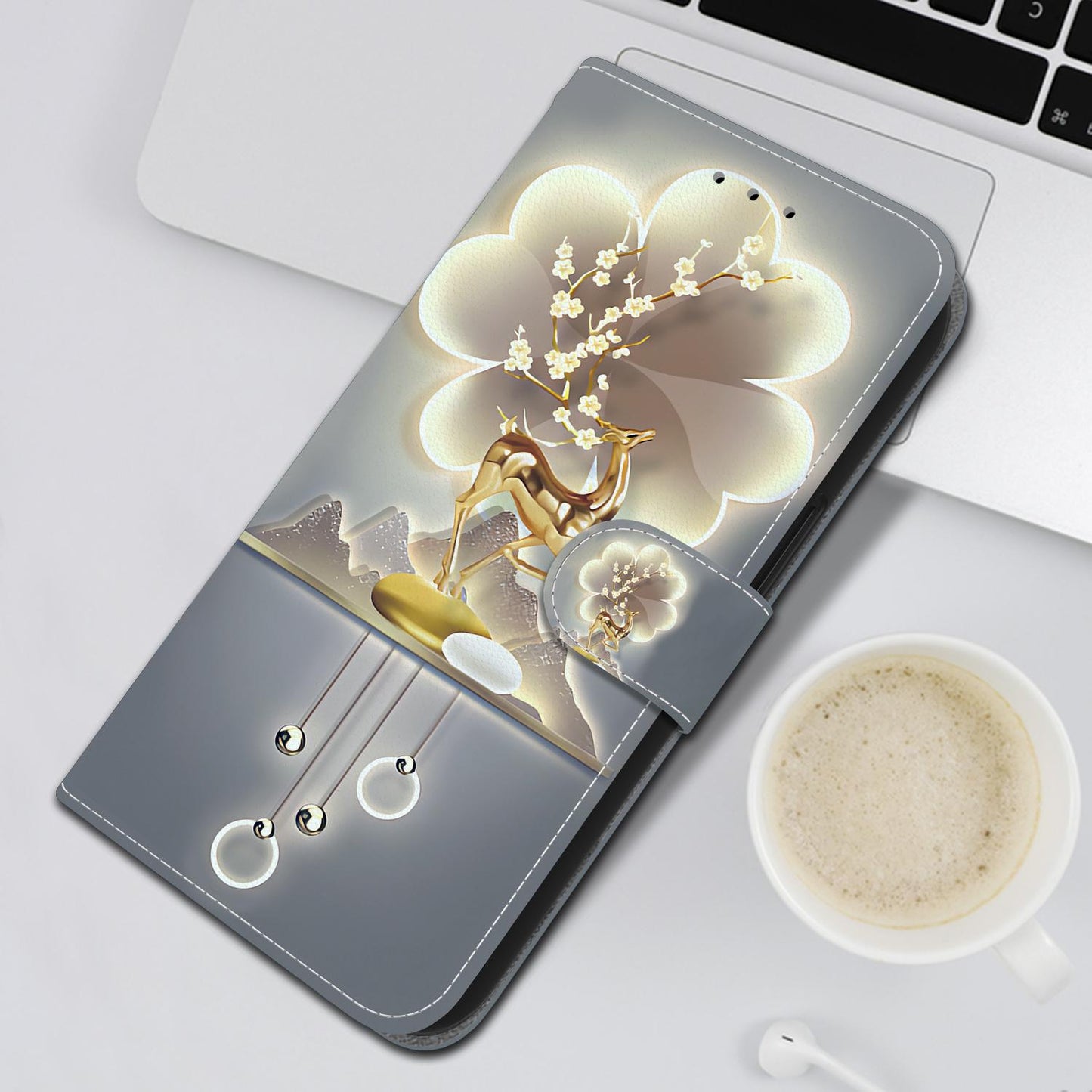 For iPhone 16e Crystal Texture Colored Drawing Leather Phone Case(Sika Deer)