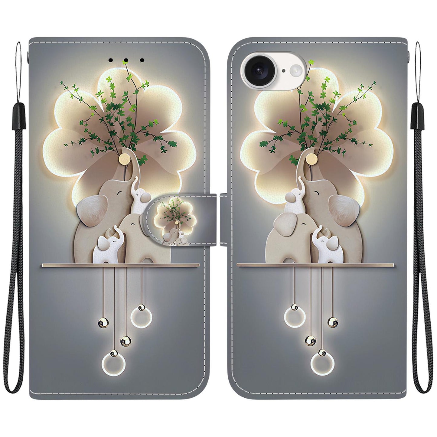 For iPhone 16e Crystal Texture Colored Drawing Leather Phone Case(Elephants)