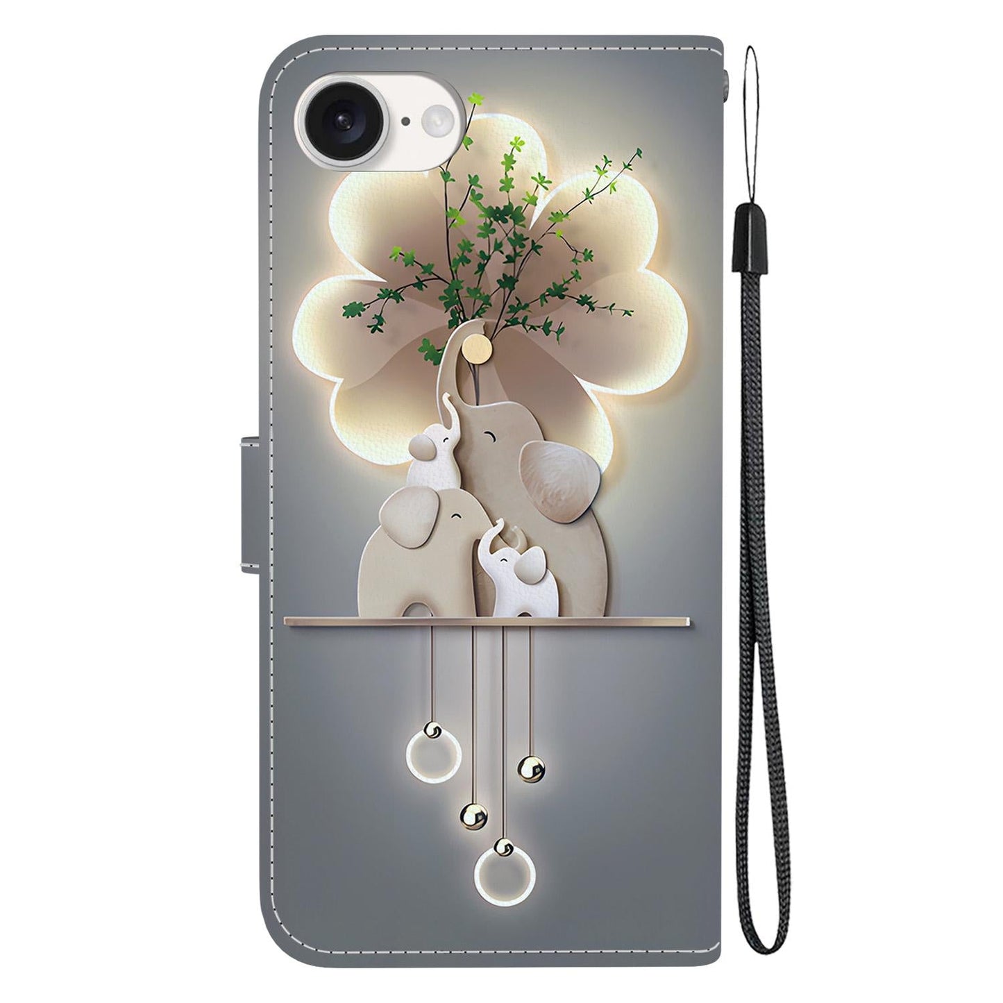 For iPhone 16e Crystal Texture Colored Drawing Leather Phone Case(Elephants)