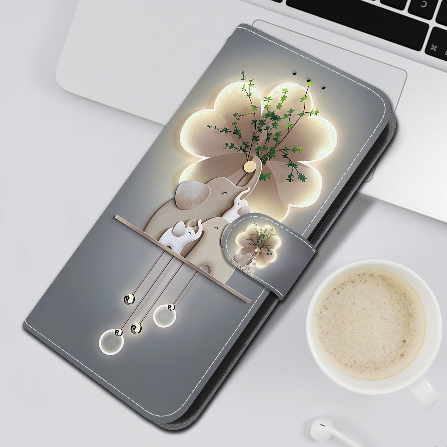 For iPhone 16e Crystal Texture Colored Drawing Leather Phone Case(Elephants)