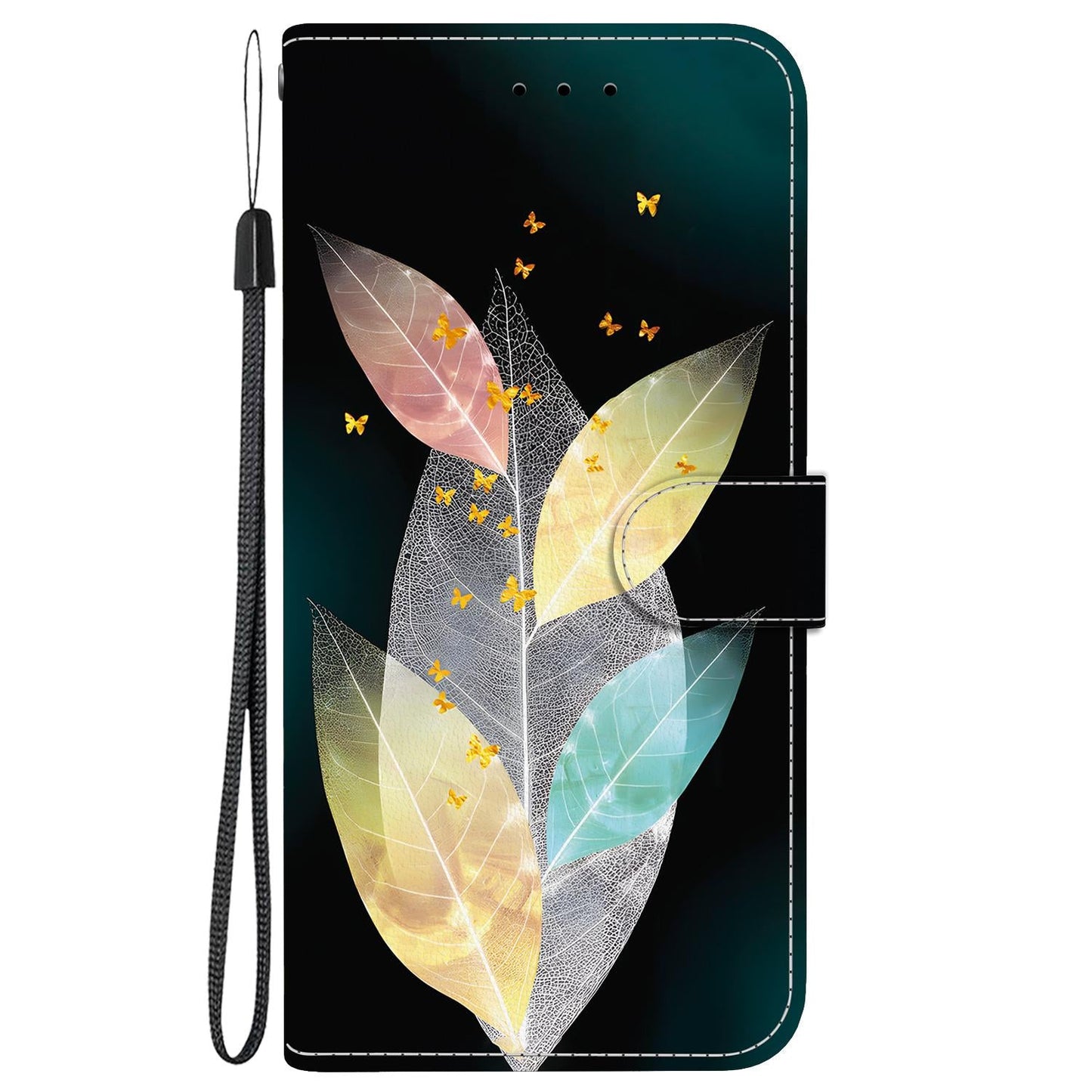 For iPhone 16e Crystal Texture Colored Drawing Leather Phone Case(Colored Leaves)