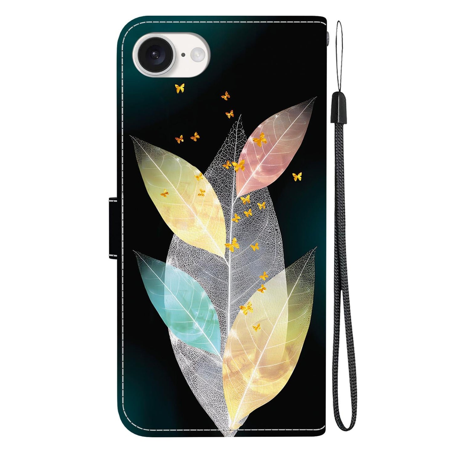 For iPhone 16e Crystal Texture Colored Drawing Leather Phone Case(Colored Leaves)