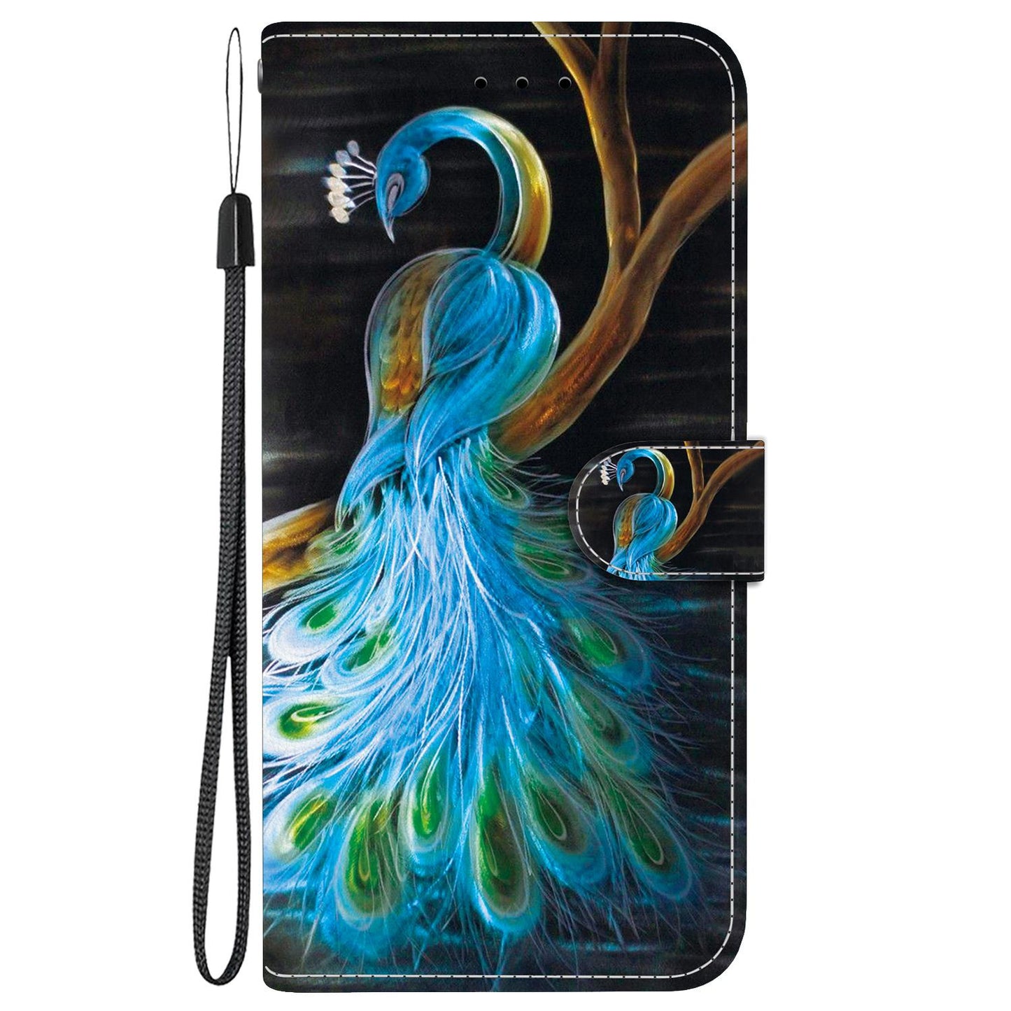 For iPhone 16e Crystal Texture Colored Drawing Leather Phone Case(Peacock)