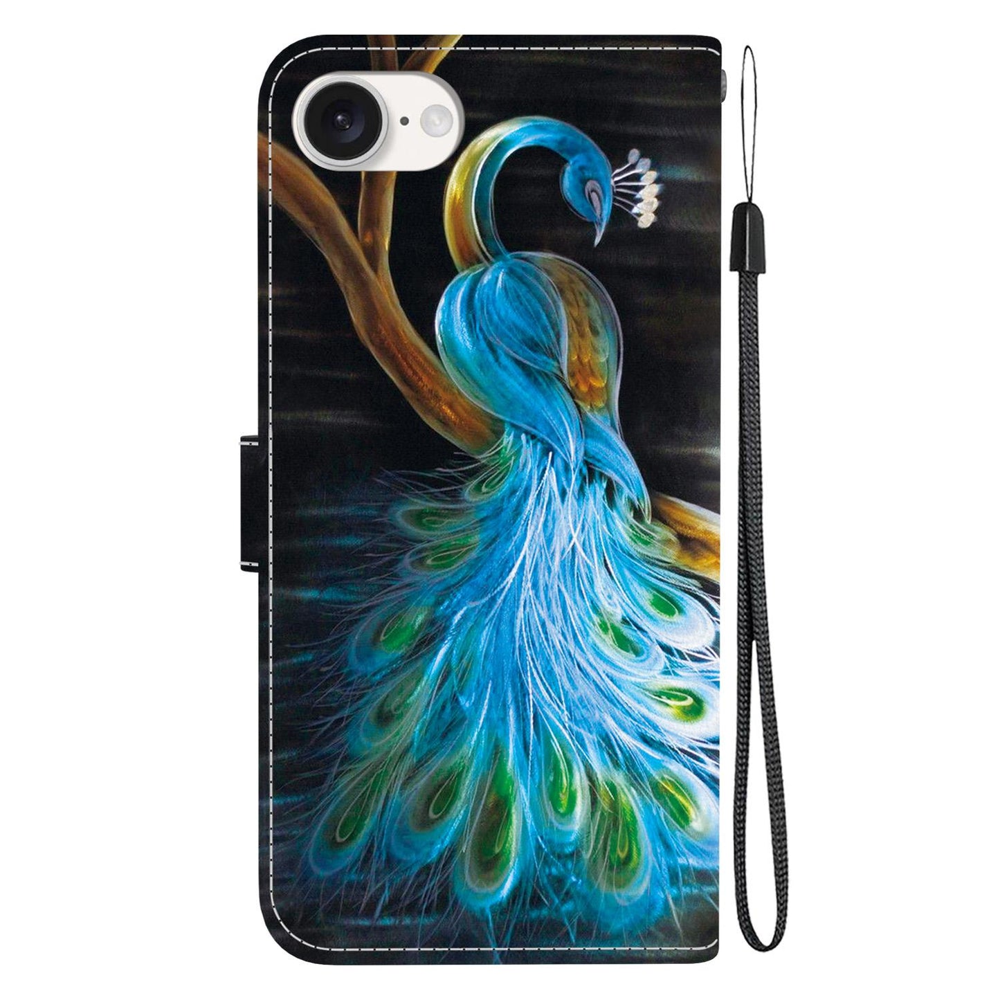For iPhone 16e Crystal Texture Colored Drawing Leather Phone Case(Peacock)
