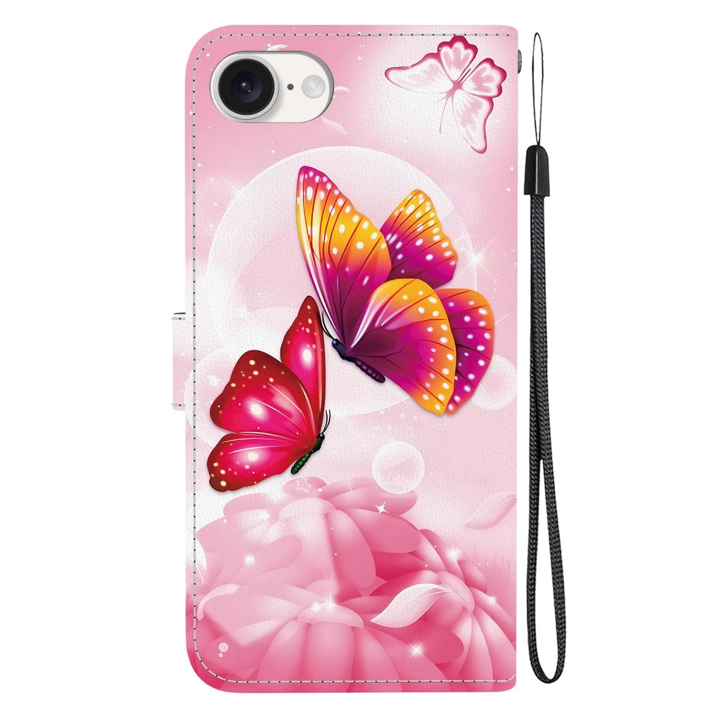 For iPhone 16e Crystal Texture Colored Drawing Leather Phone Case(Pink Butterflies)