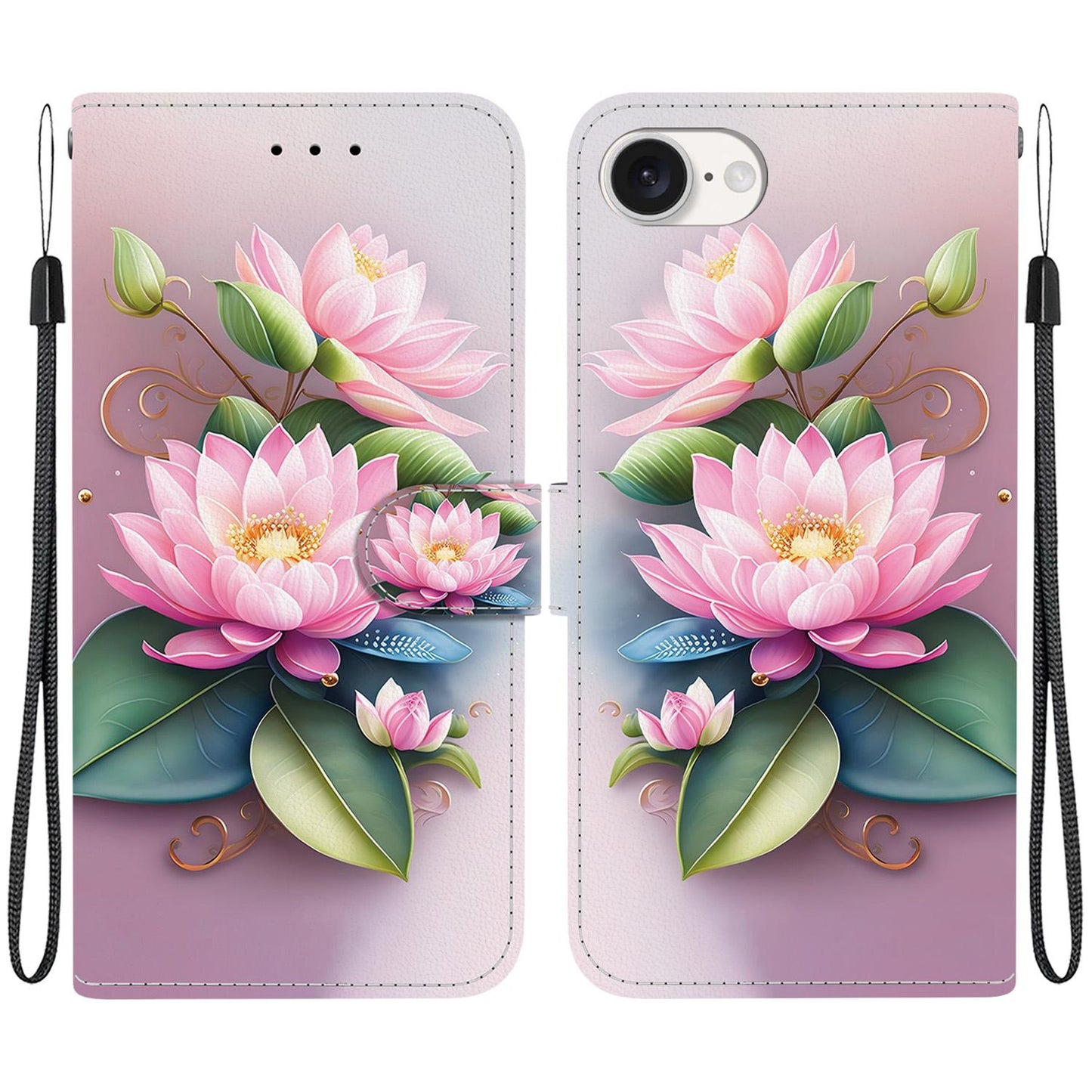 For iPhone 16e Crystal Texture Colored Drawing Leather Phone Case(Lotus)