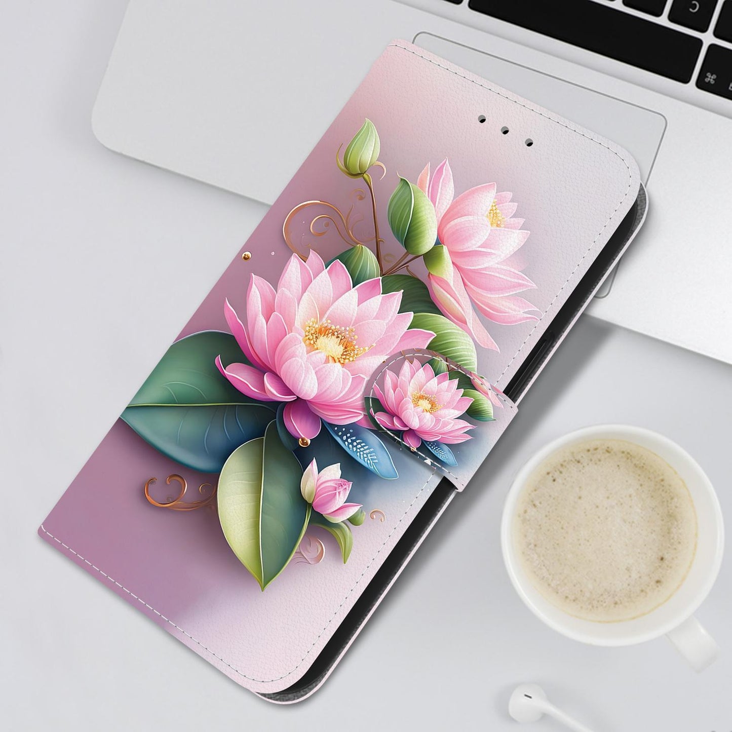 For iPhone 16e Crystal Texture Colored Drawing Leather Phone Case(Lotus)