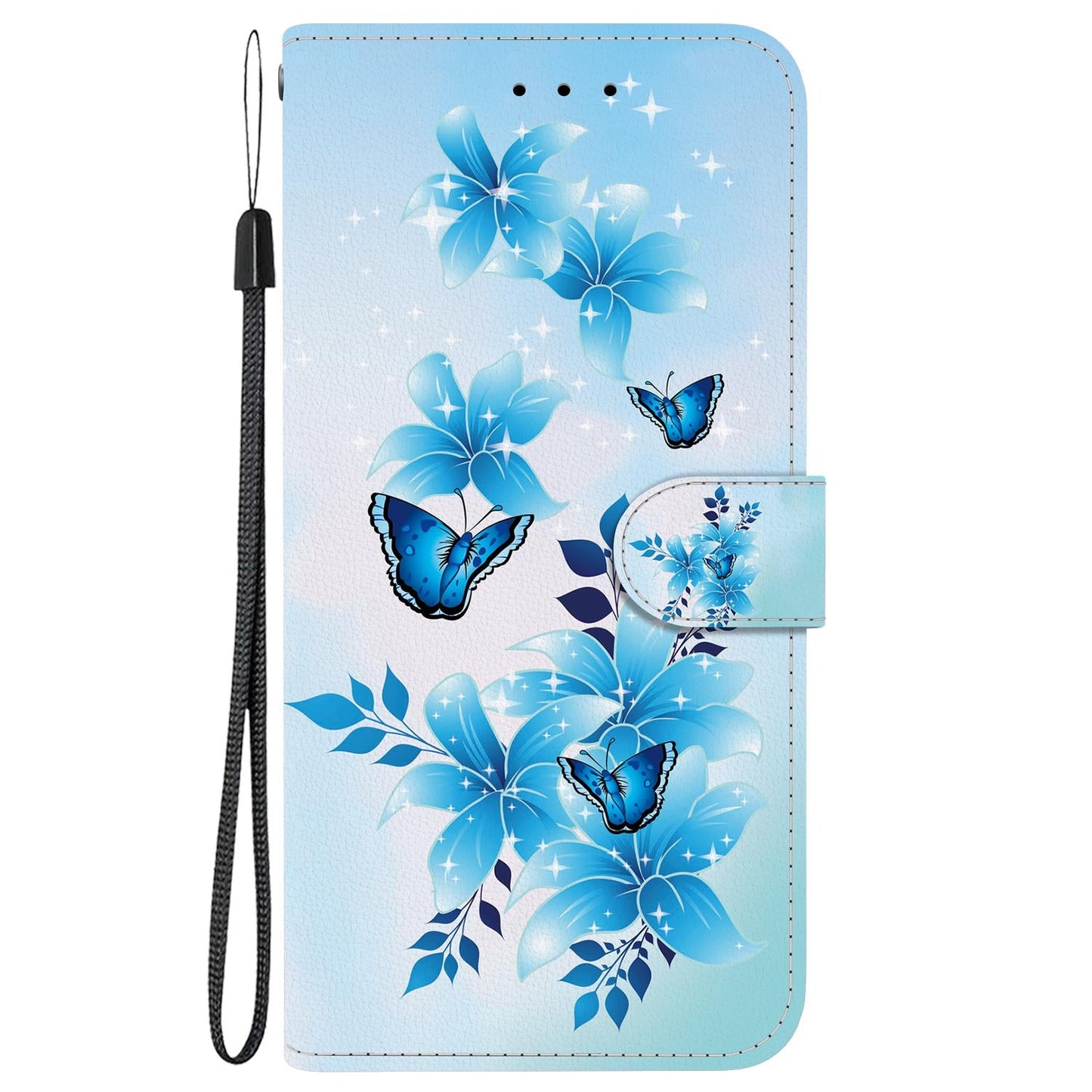 For iPhone 16e Crystal Texture Colored Drawing Leather Phone Case(Blue Butterflies)