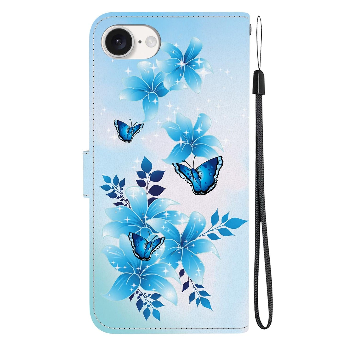 For iPhone 16e Crystal Texture Colored Drawing Leather Phone Case(Blue Butterflies)