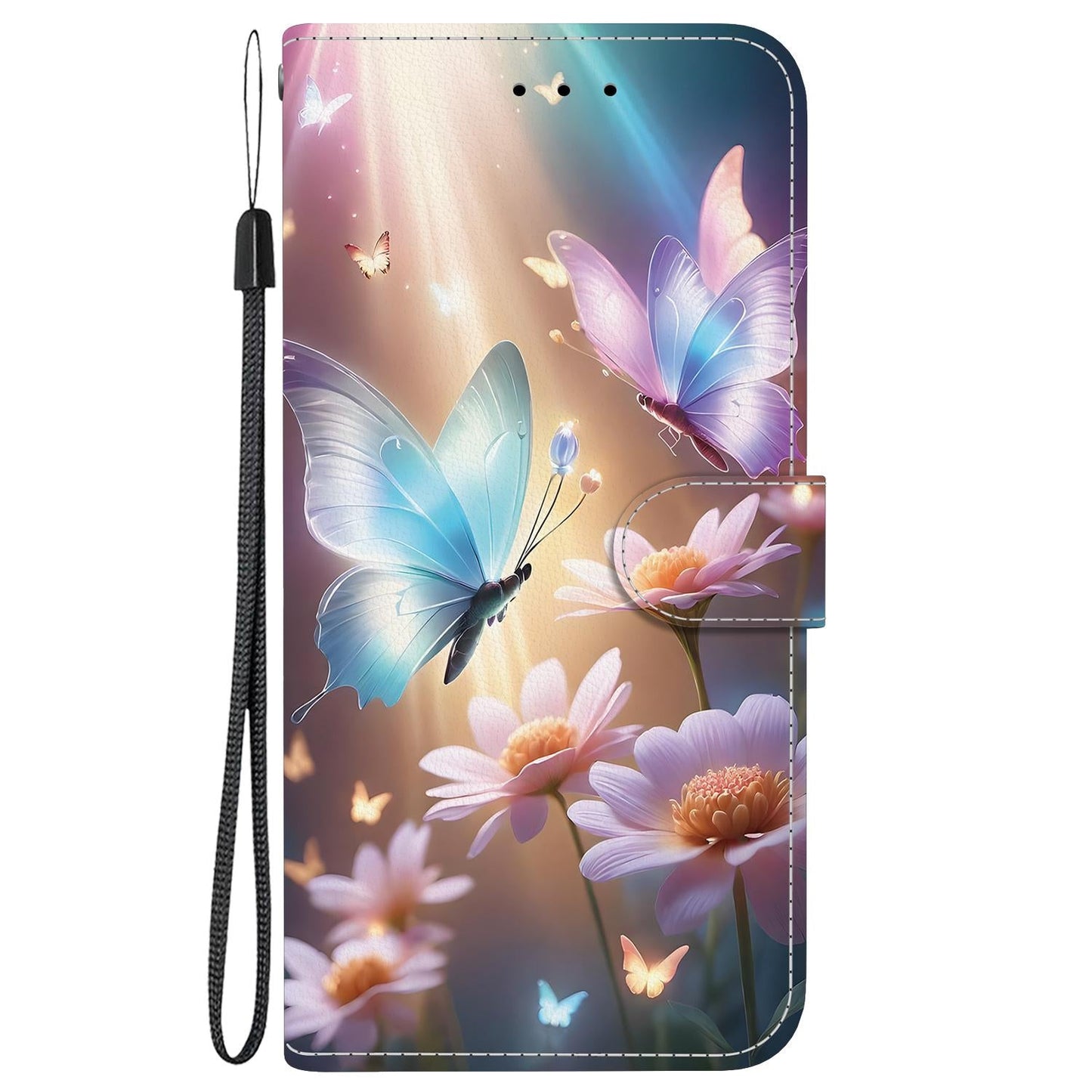 For iPhone 16e Crystal Texture Colored Drawing Leather Phone Case(Butterfly Love Flower)