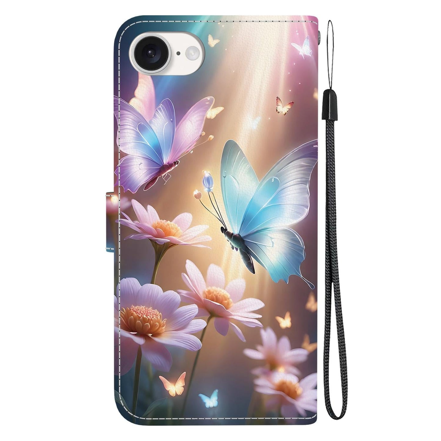For iPhone 16e Crystal Texture Colored Drawing Leather Phone Case(Butterfly Love Flower)