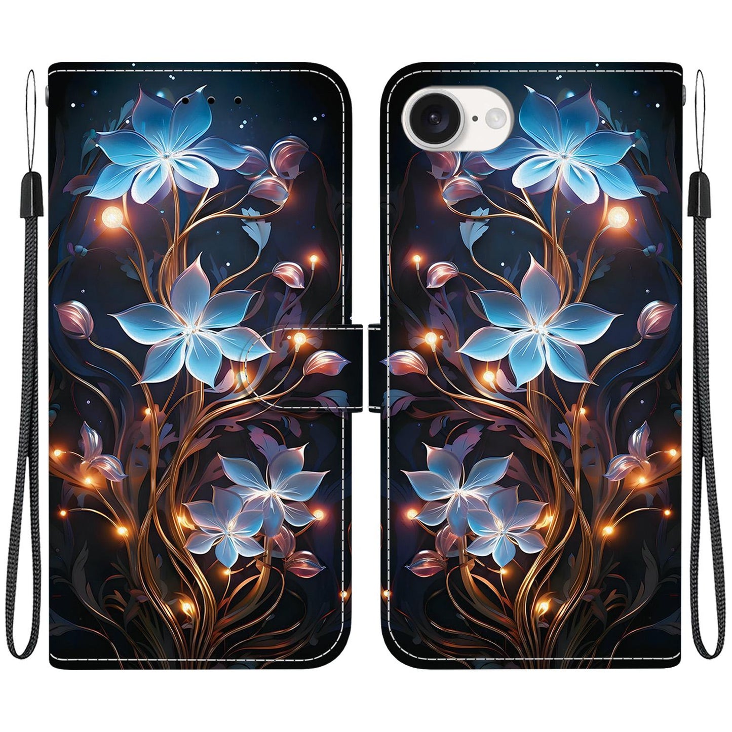 For iPhone 16e Crystal Texture Colored Drawing Leather Phone Case(Little Lantern Flower)