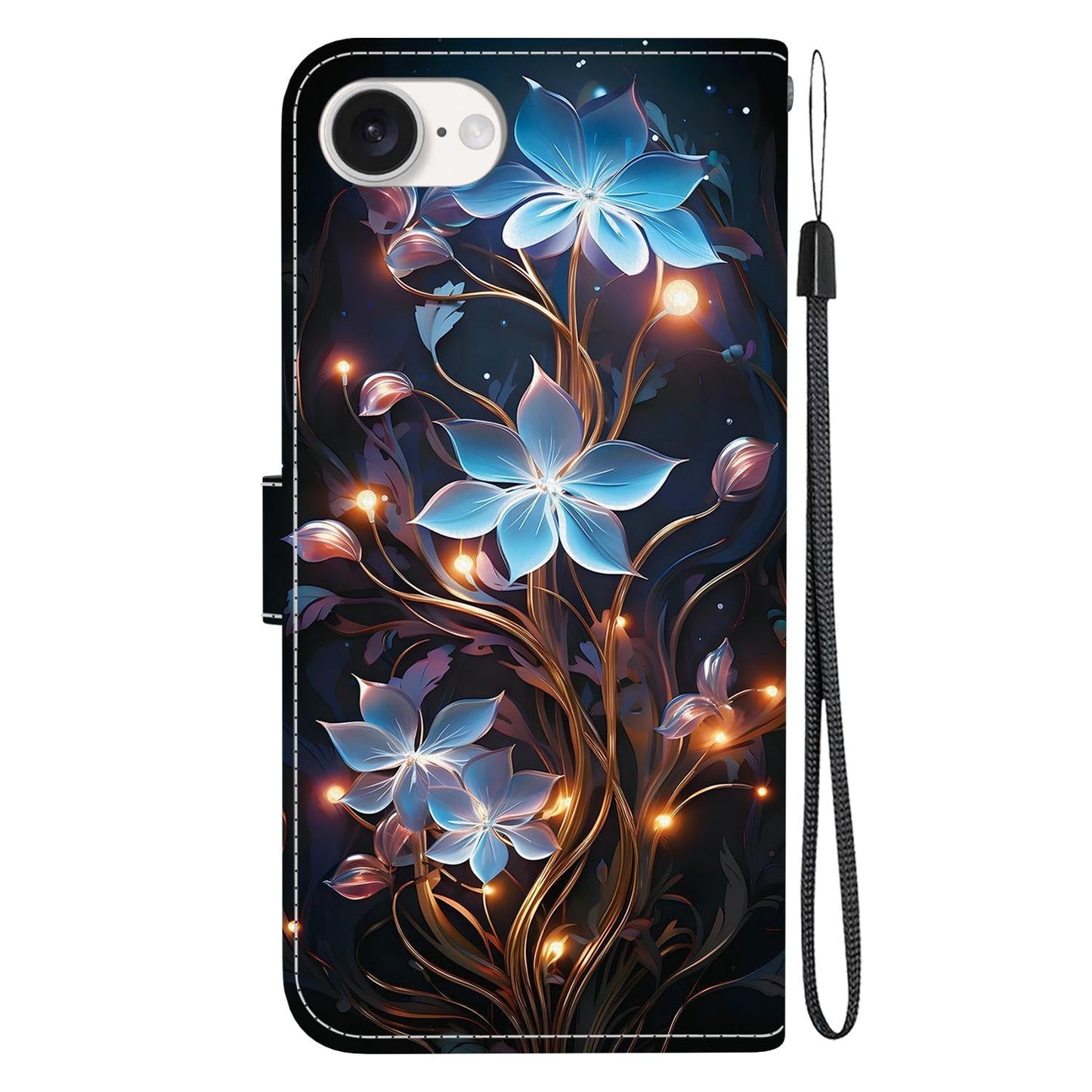 For iPhone 16e Crystal Texture Colored Drawing Leather Phone Case(Little Lantern Flower)