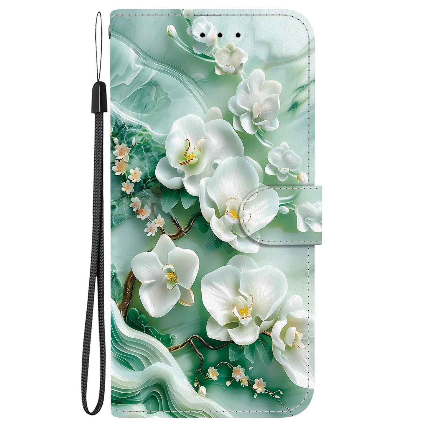 For iPhone 16e Crystal Texture Colored Drawing Leather Phone Case(Jade Flowers)