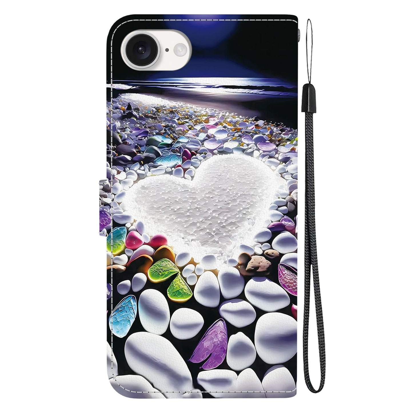 For iPhone 16e Crystal Texture Colored Drawing Leather Phone Case(Heart Shaped)