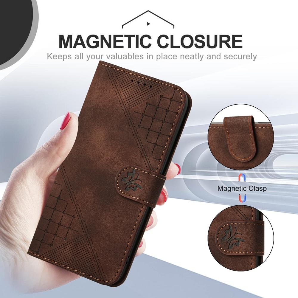 For vivo V50 Lite 4G / 5G Grid Butterfly Embossed Pattern Leather Phone Case with Lanyard(Coffee)