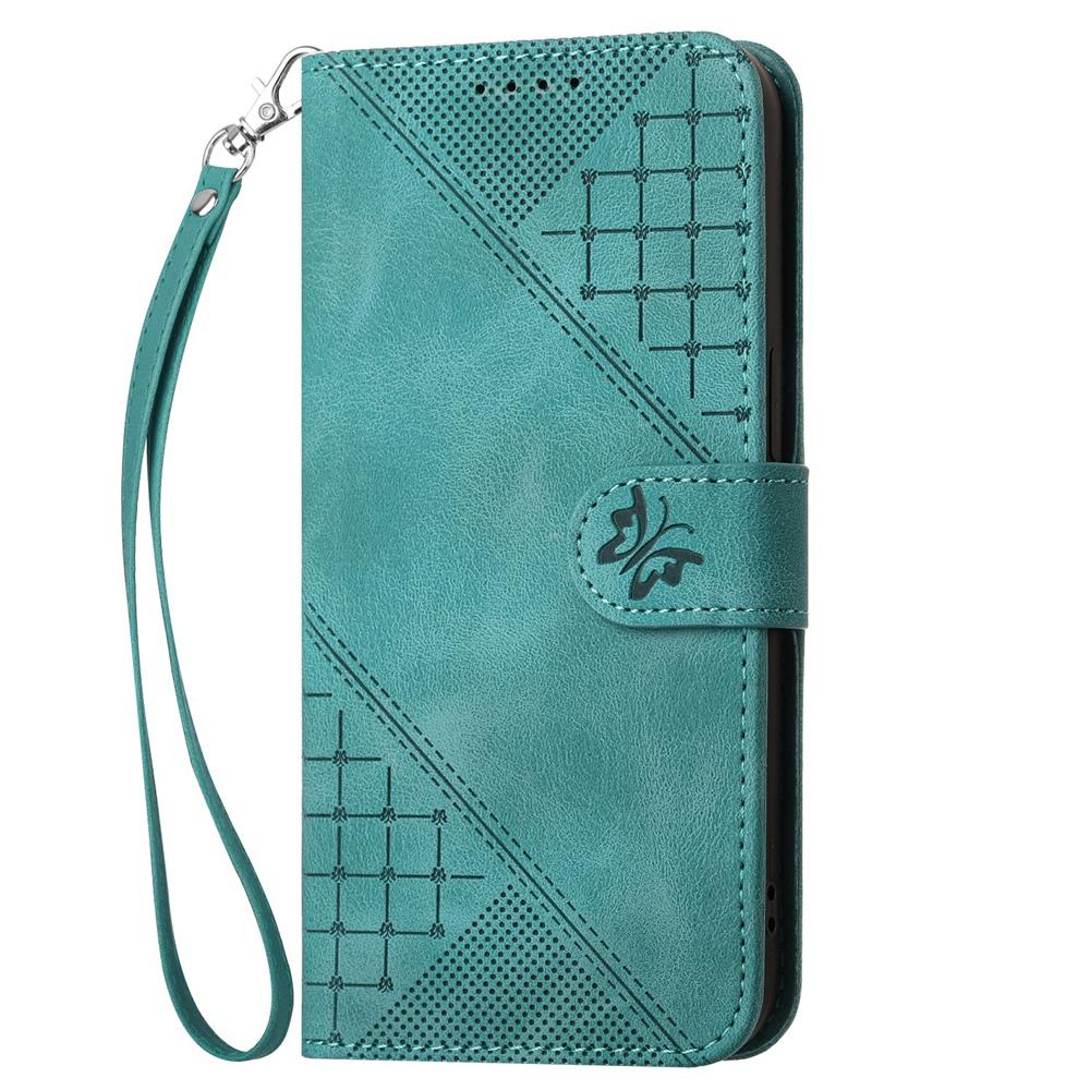 For vivo V50 Lite 4G / 5G Grid Butterfly Embossed Pattern Leather Phone Case with Lanyard(Light Blue)
