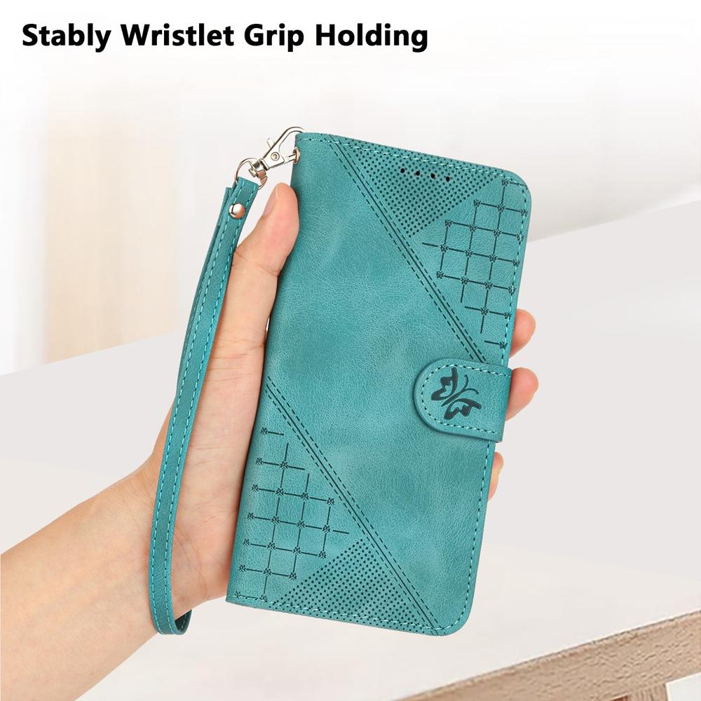 For vivo V50 Lite 4G / 5G Grid Butterfly Embossed Pattern Leather Phone Case with Lanyard(Light Blue)