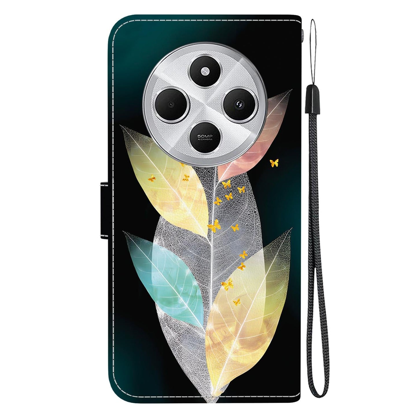 For Redmi 14C 4G Crystal Texture Colored Drawing Leather Phone Case(Colored Leaves)