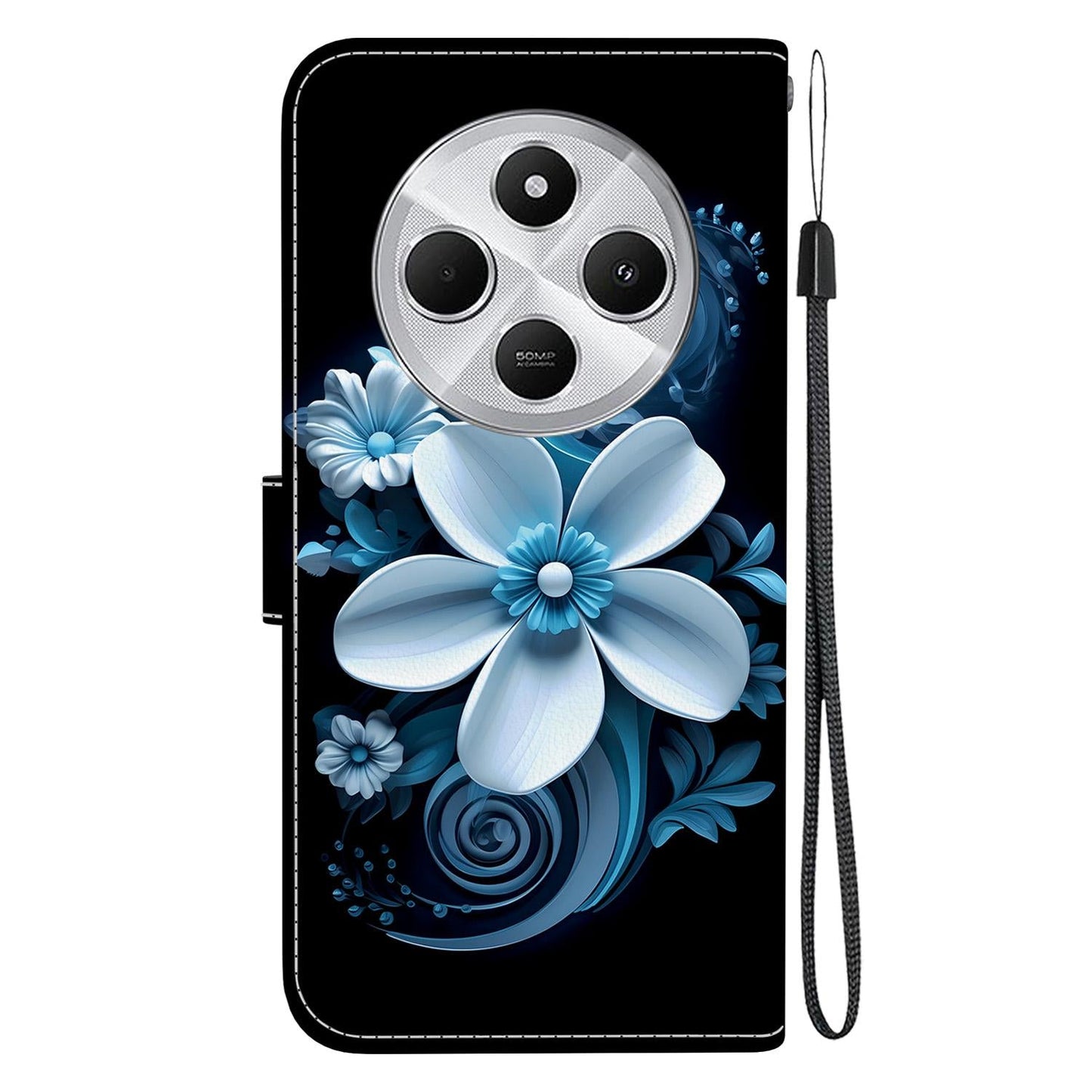 For Redmi 14C 4G Crystal Texture Colored Drawing Leather Phone Case(Black Orchid)