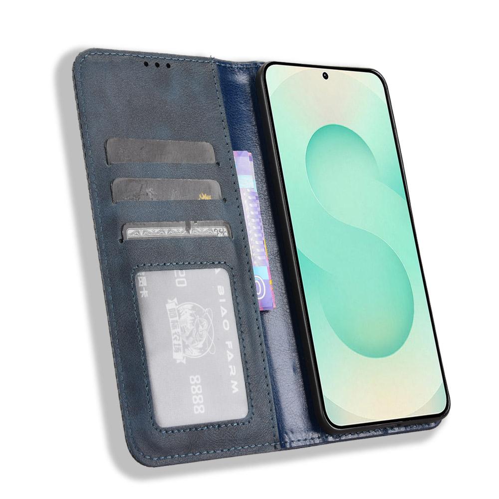 For Samsung Galaxy S25 Edge 5G Magnetic Buckle Retro Texture Leather Phone Case(Blue)