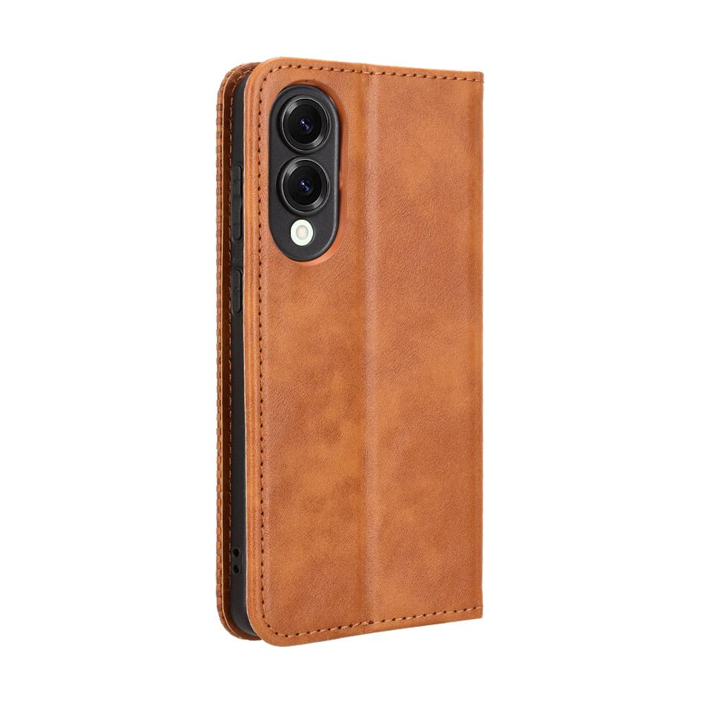 For Samsung Galaxy S25 Edge 5G Magnetic Buckle Retro Texture Leather Phone Case(Brown)