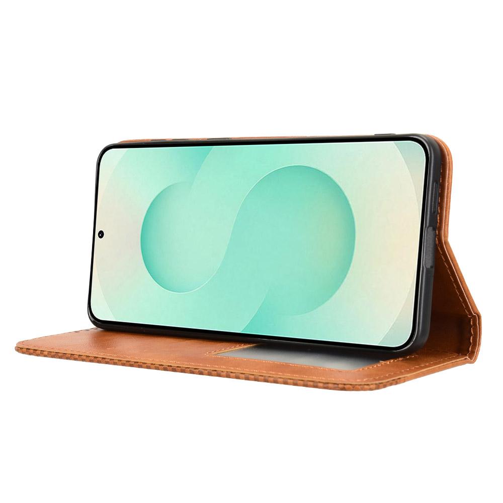 For Samsung Galaxy S25 Edge 5G Magnetic Buckle Retro Texture Leather Phone Case(Brown)