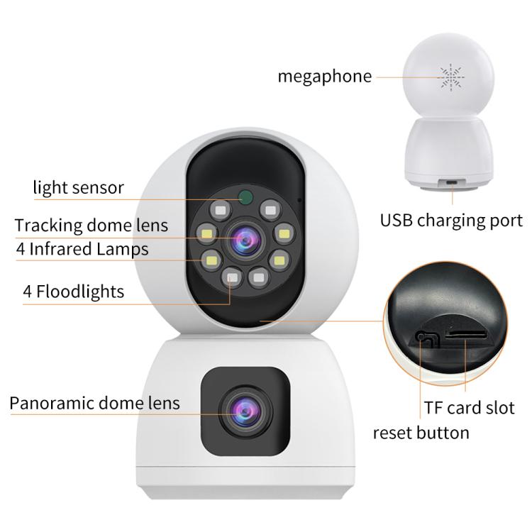 K12 1080P HD Dual Lens Dual Picture Wireless WiFi Camera(White)