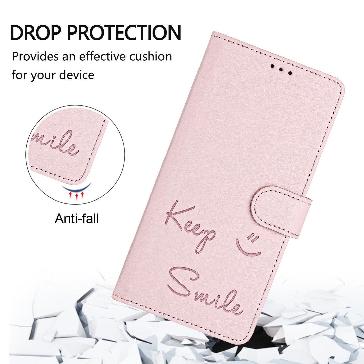 For vivo V50 5G Global Smile Embossing RFID Leather Phone Case(Pink)