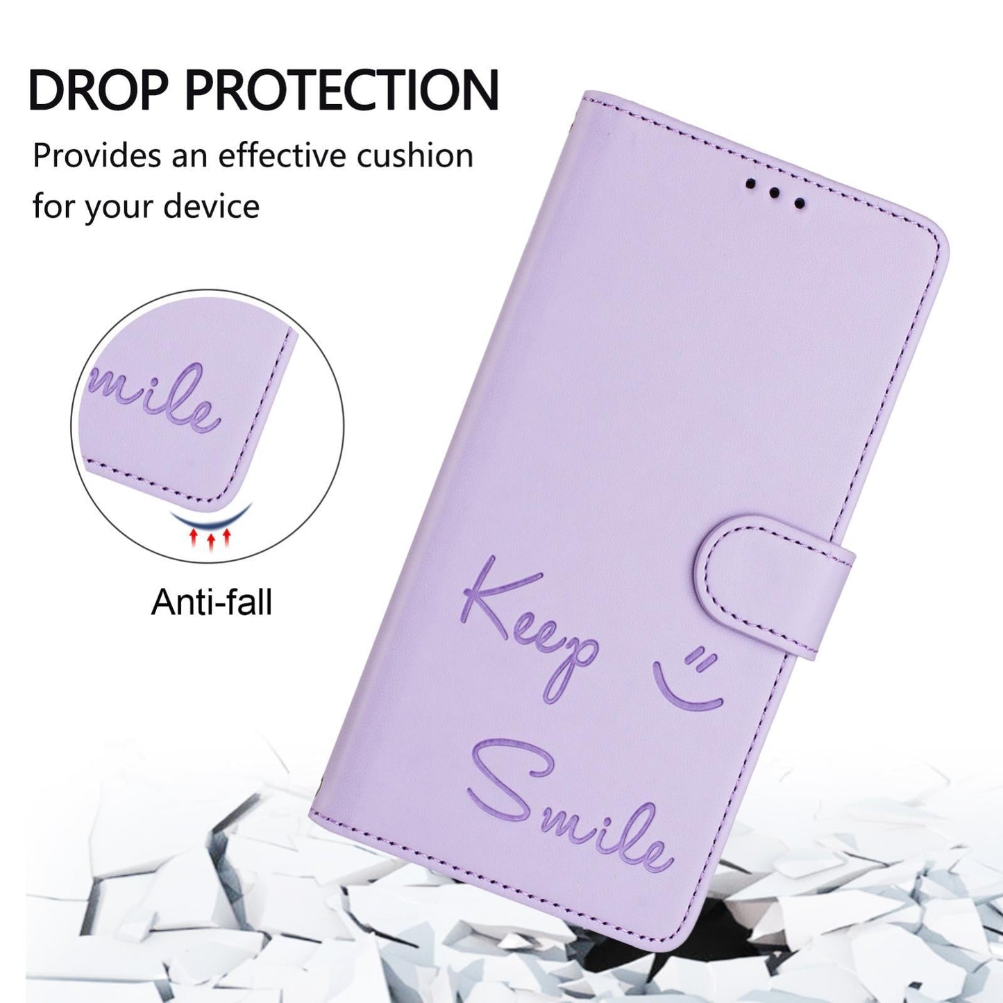 For vivo V50 5G Global Smile Embossing RFID Leather Phone Case(Light Purple)