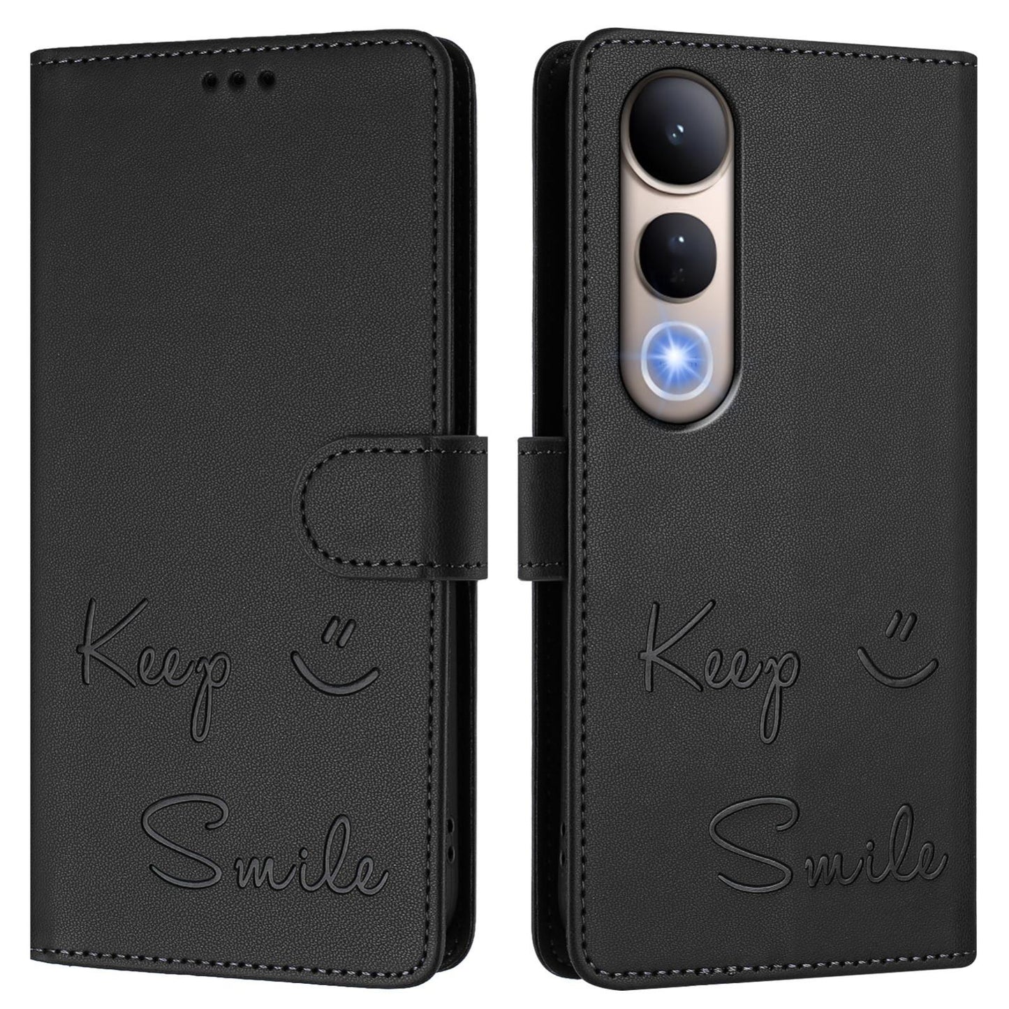 For vivo V50 Lite 5G Smile Embossing RFID Leather Phone Case(Black)