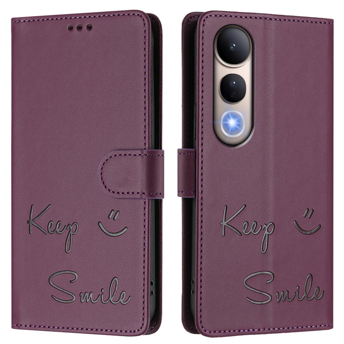 For vivo V50 Lite 5G Smile Embossing RFID Leather Phone Case(Violet)