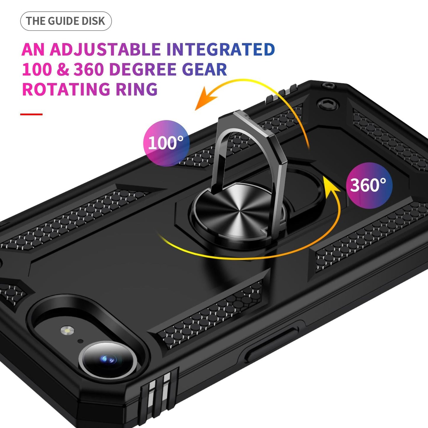 For iPhone 16e Shockproof TPU Hybrid PC Phone Case with Holder(Black)