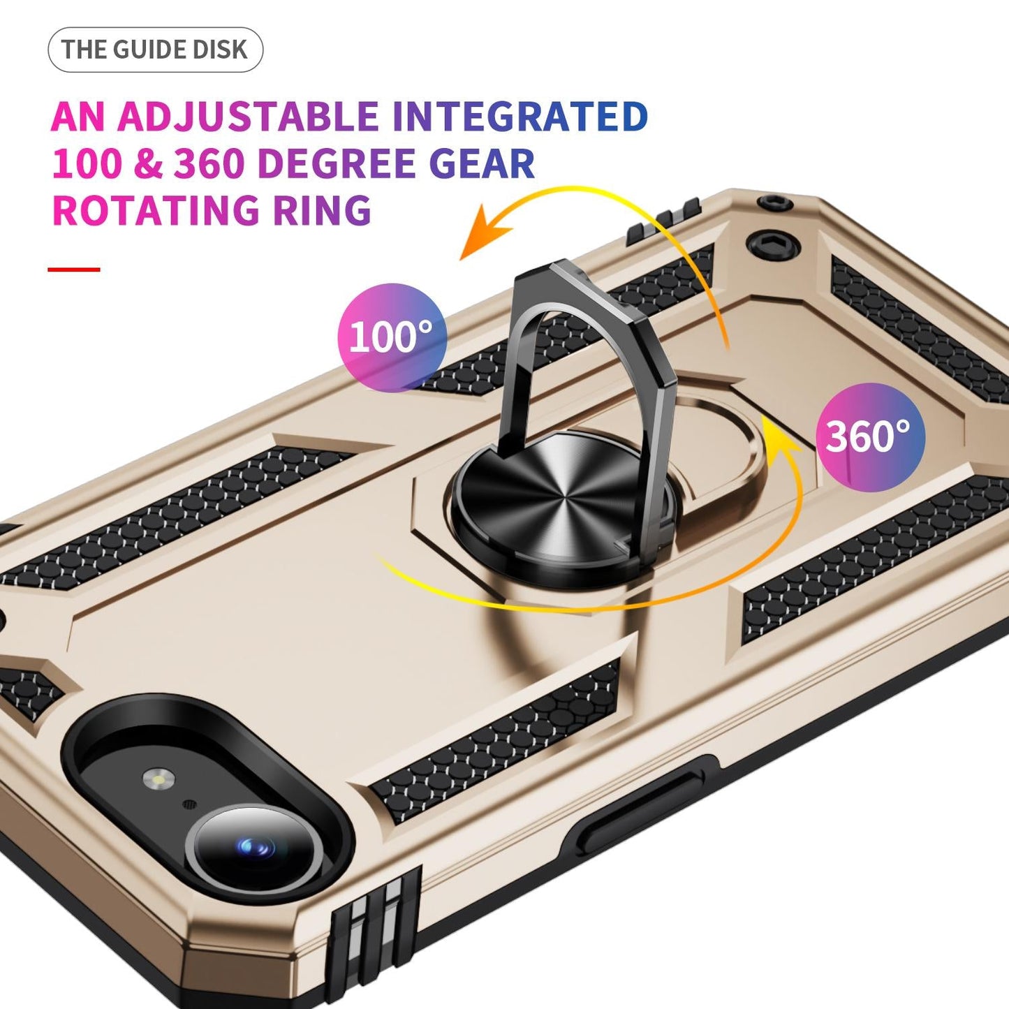 For iPhone 16e Shockproof TPU Hybrid PC Phone Case with Holder(Gold)