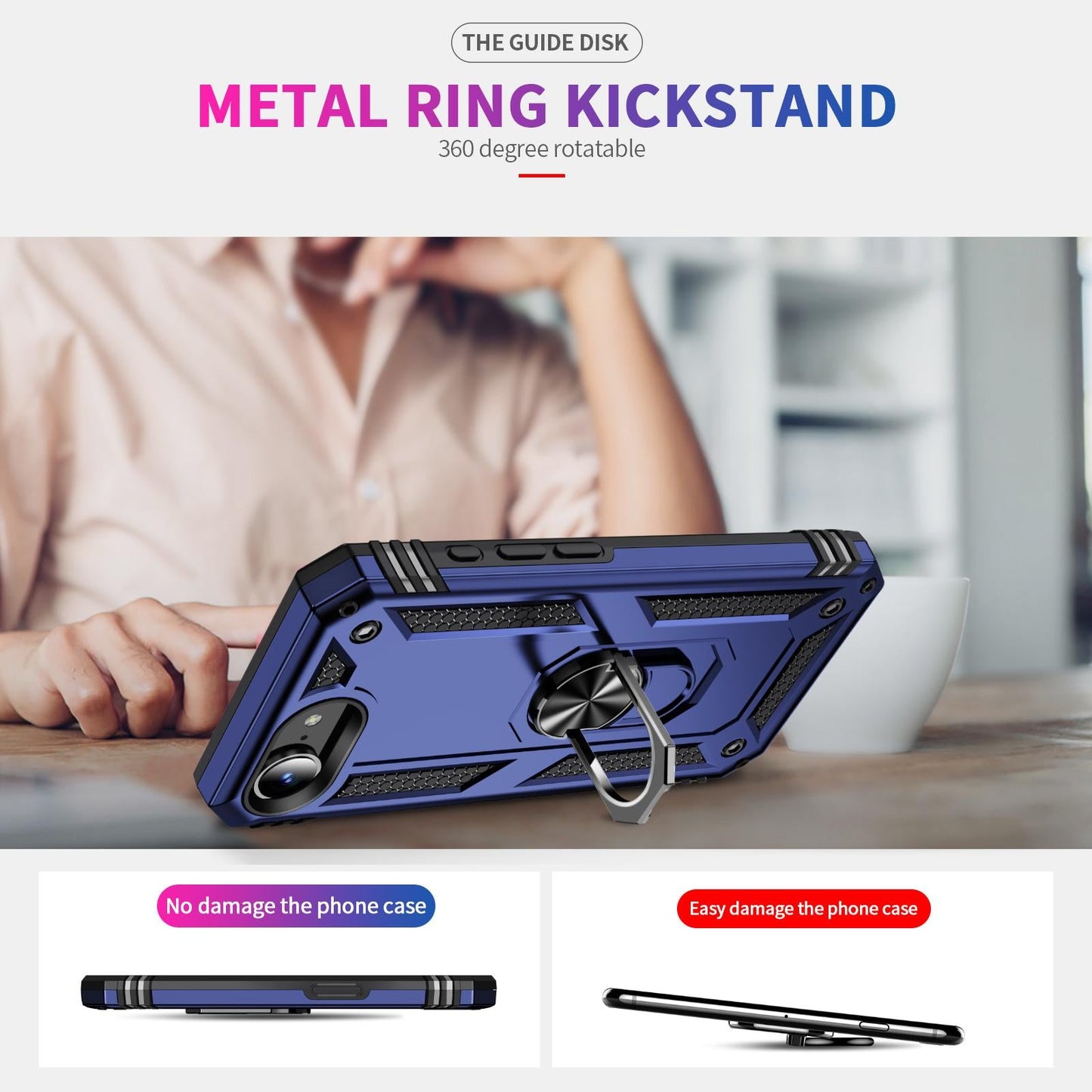 For iPhone 16e Shockproof TPU Hybrid PC Phone Case with Holder(Blue)