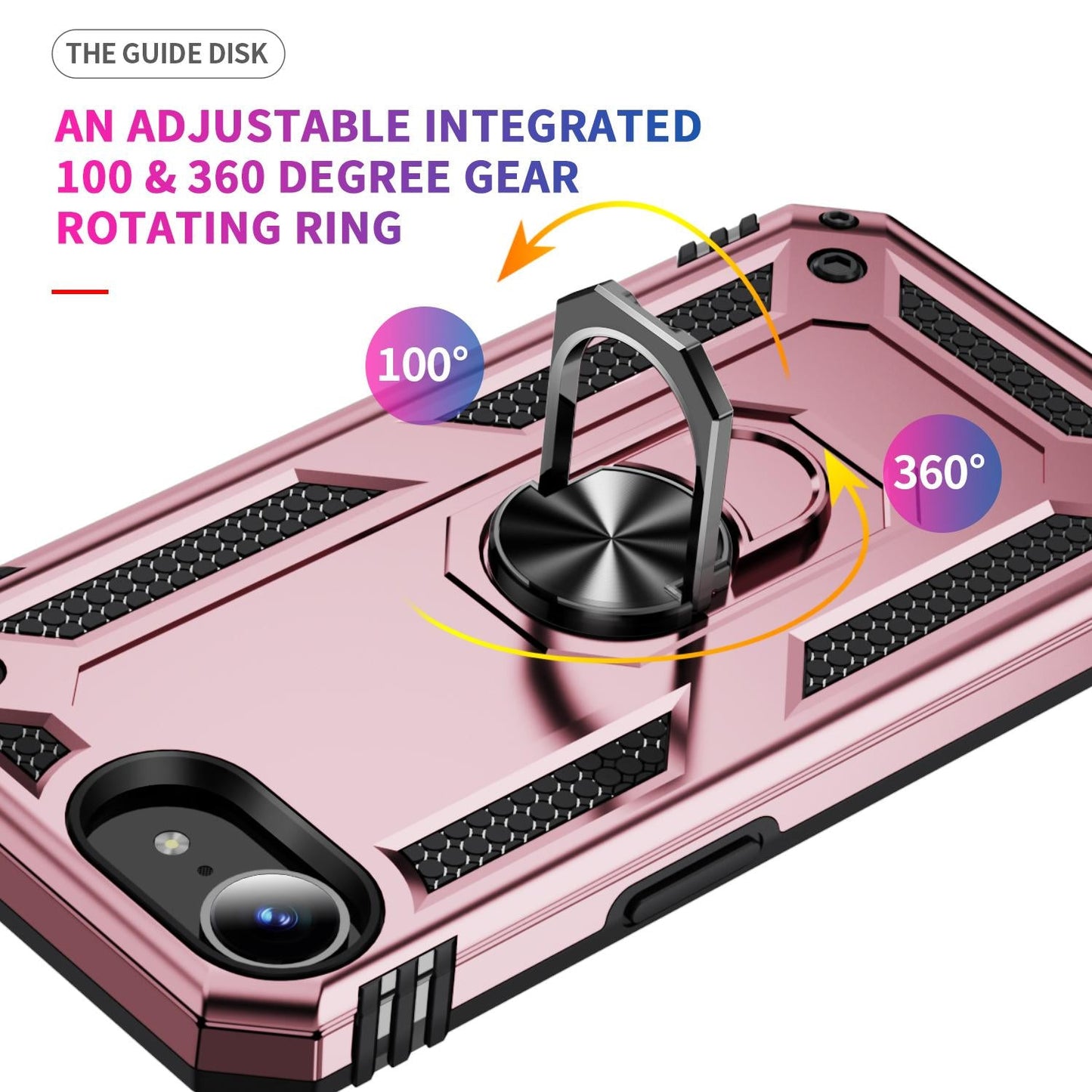 For iPhone 16e Shockproof TPU Hybrid PC Phone Case with Holder(Rose Gold)