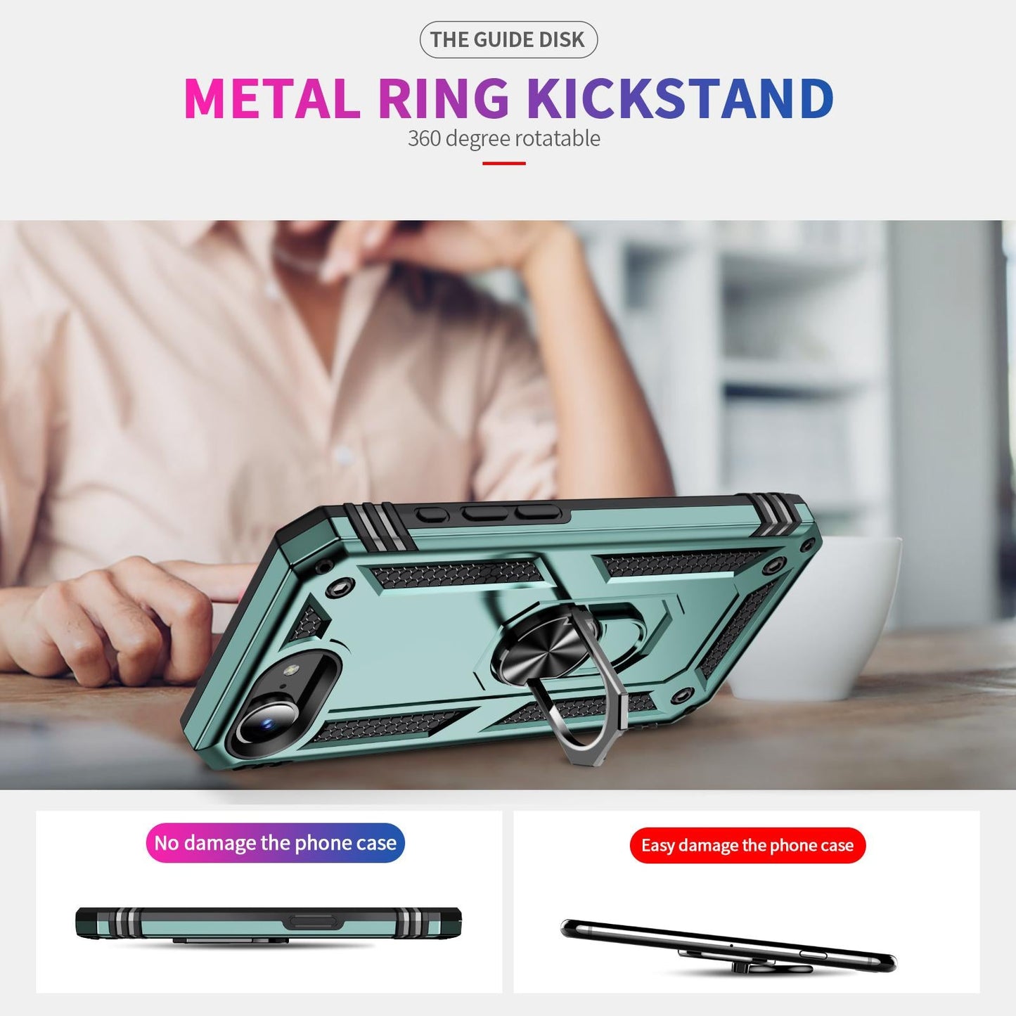 For iPhone 16e Shockproof TPU Hybrid PC Phone Case with Holder(Dark Green)