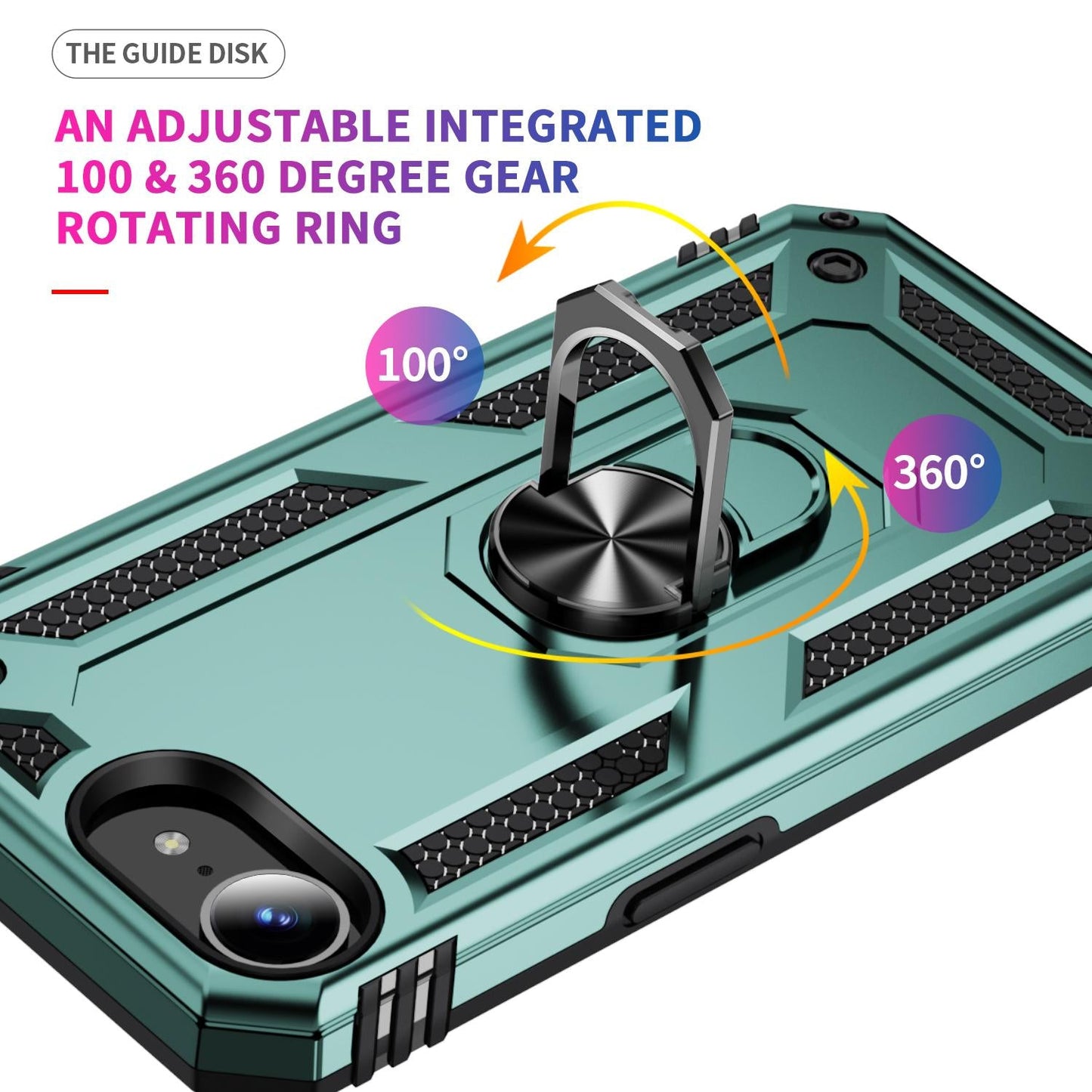 For iPhone 16e Shockproof TPU Hybrid PC Phone Case with Holder(Dark Green)